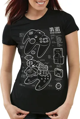 Produktbild von style3 N64 Controller Blaupause Damen T-Shirt 64-Bit Videospiel, Farbe:Schwarz, Größe:L