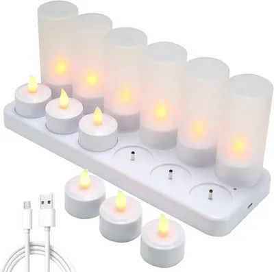 Obrázek produktu pro LED svíčky, 12 čajových svíček, dobíjecí, dobíjecí stanice