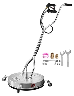 Produktbild von VEVOR 15" Hochdruckreiniger Flächenreiniger, Edelstahl Hochdruckreiniger Aufsätze mit 4 Rädern, 4000 Max PSI, 1/4 Schnellanschluss, 2 Sprühdüsen, 2 Verlängerungsrohre für Beton, Terrasse, Deck, Edelstahl-g, 61cm-a