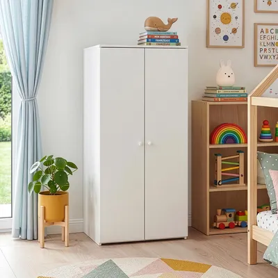 Produktbild von Kinderkleiderschrank 'Beldinupp' mit 2 Türen 1 Kleiderstange und 1 Staufach 123 x 60 x 40 cm Weiß
