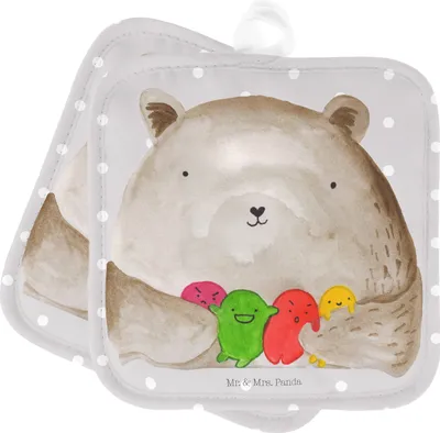 Produktbild von Mr. & Mrs. Panda Topflappen Bär Gefühl - Grau Pastell - Geschenk, Durchgedreht, Teddy, topfhalter, Wahnsinn, Doppel, Verrückt, Set, Topfuntersetzer, Kochlappen
