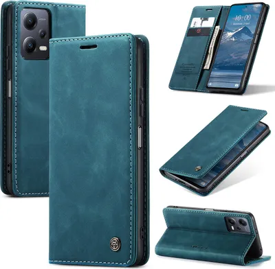 Produktbild von Xiaomi Poco X5 Hülle, Retro PU Ledertasche mit Standfunktion Schutzhülle für Xiaomi Poco X5 Blau