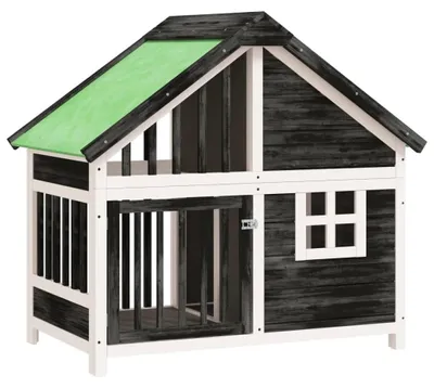 Imagen del producto de Caseta para perros, madera maciza de pino, color gris - 96 x 60,5 x 87 cm - Techo impermeable