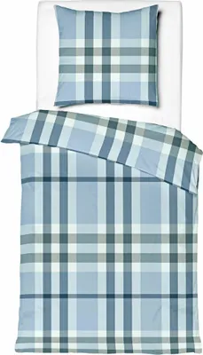 Produktbild von JACK by Mistral Satin Bettwäsche 2 tlg. 135x200cm Streifen Kariert Blau Hellblau Weiß Baumwolle