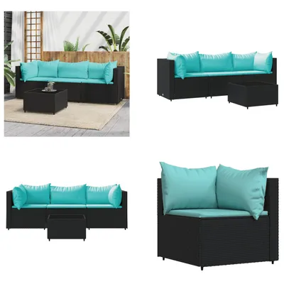 Image de vidaXL 4 pcs. Garden Lounge Set with Coussins Noir Poly Rattan - Garden Lounge Set - Garden Lounge Sets - Outdoor Lounge Set - Lounge Set Terrasse
