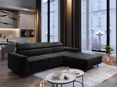 Produktbild von FurMeb24 ECKSOFA OLIVIO - 250 x 183 cm monolith 92 - mit schlaffunktion und bettkasten - rechte seite
