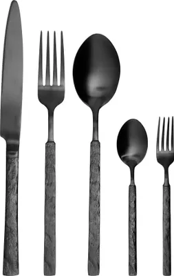 Produktbild von BELIANI Besteckset 30-teilig Schwarz aus Edelstahl inkl. Messer Gabel Löffel Kuchengabel Teelöffel für 6 Personen Modernes Design Eleganter Stil