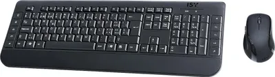 A black wireless keyboard and mouse set is displayed on a white background.