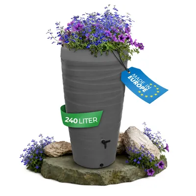 Produktbild von YourCasa Regentonne 240 Liter [Wave Design] - Frostsicher & UV-beständig Grau