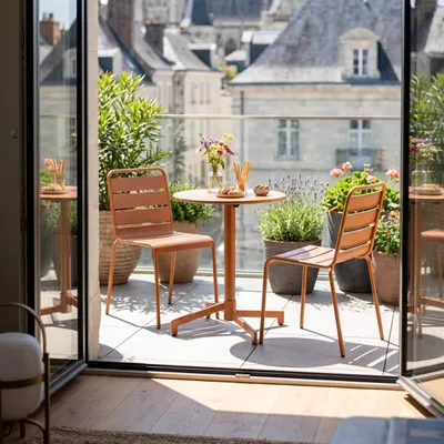 Image de Ensemble table de jardin et 2 chaises en métal caramel - Oviala Palavas