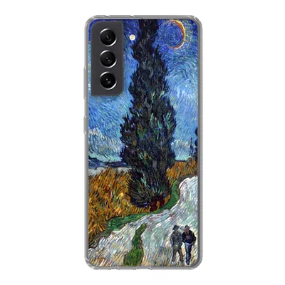 Produktbild von MuchoWow® Handyhülle Schutzhülle Hülle für Samsung Galaxy S21 FE Straße mit Zypresse und Stern - Vincent van Gogh Silikon Softcase Handy Hülle - Mobiltelefonhülle