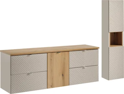 Obrázok produktu pre Kúpeľňová skrinka 160 cm kašmírový dub koš zásuvky regál tichý