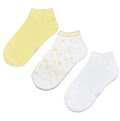 Produktbild von Sneaker Socken für Mädchen 3-er Pack aus Baumwolle Blümchen Gelb Größe 35-38