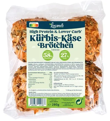 Produktbild von Locawo High Protein & Low Carb Kürbis-Käse-Brötchen 280g
