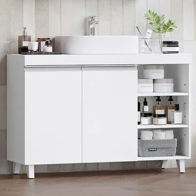 Immagine prodotto di Mobile da bagno con 2 ante e 3 cassetti a giorno - Bianco