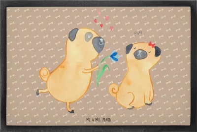 Produktbild von Mr. & Mrs. Panda Fussmatte Mops Verliebt 60 x 90 cm - Hundeglück - Geschenk, fußmatte, Möpse, Schmutzmatte, Hund, Fußabstreifer, Schmutzfangmatte, Schuhabstreifer, Liebe