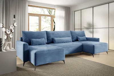 Productafbeelding van Zitmeubel met slaapfunctie, model SILVES, hoekbank, bekleding: stof Poso, kleur: blauw