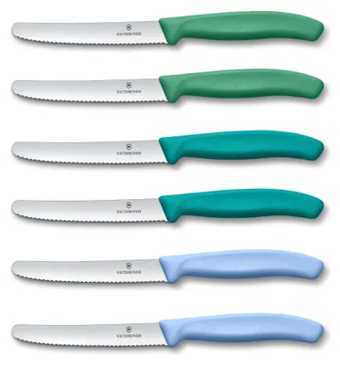 Zdjęcie produktu dla Zestaw noży śniadaniowych Victorinox, 6-częściowy, 11 cm, z ząbkowanym ostrzem, kolor: zielony