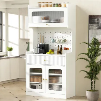 Produktbild von Highboard mit Verstellbaren Regalböden und Schubladen, Küchenschrank mit LED-Beleuchtung für Esszimmer, Wohnzimmer