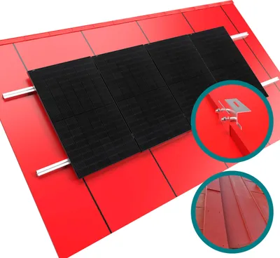 Produktbild von Solar Montageset Blechdach Stehfalz 2-Module Silber