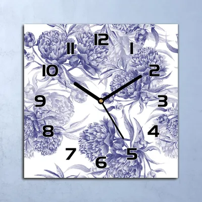 Produktbild von Wanduhr Echt-Glas-Küchenuhr Blaue Pfingstrosen Quarz 30x30 Deko Bilder