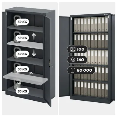 Image de Armoire pour documents, verrouillable JAN H D600 900 x 1950 x 600 mm noir