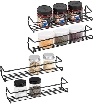 Obrázek produktu pro Kompaktní sadu 4 kusů polic na bylinky, černý kov, 29 x 7 x 5,5 cm