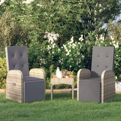 Produktbild von 2 Gartenstühle aus Polyrattan mit Kissen, verstellbarer Rückenlehne und Fußstütze, robustem Stahlrahmen und einer Tragfähigkeit von 110 kg