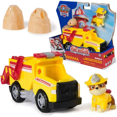 Produktbild von Paw Patrol Fire Rescue Kipplaster Set Rubble Figur + Muldenkipper Zubehör