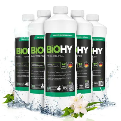 Produktbild von BiOHY Parkettreiniger + Dosierer, Holzbodenreiniger, Parkettpflege, 6 x 1 l