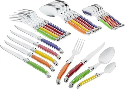 Imagen del producto de Juego de cubiertos Laguiole, colores pastel, 24 piezas