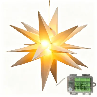 Produktbild von 3D Advents Stern leuchte mit 15 LED, Nachtlichter, mit 18 Zacken, für Outdoor Weihnachten,Fenster Hänge Deko,Batterie betrieben,warm weiß,35 cm