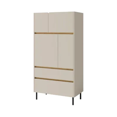 Image de Commode LICO 80x165x40 cm beige sable, Buffet avec 2 tiroirs et 4 portes, style moderne