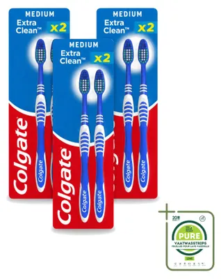 Imagen del producto de 3 cepillos de dientes Colgate Extra Clean - Tamaño medio - Paquete grande - 3 unidades