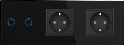 Produktbild von Touchschalter Panel 2+dose+dose Glas schwarz Qtouch Wandschalter ohne Modul Schuko Steckdose