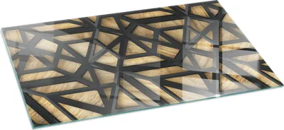 Zdjęcie produktu dla Płyta chroniąca przed iskrami - Szklana podstawa do pieca opalanego drewnem - Podkład kominkowy wykonany ze szkła - 120x60 cm - Ognioodporna podstawa pieca - Żaroodporna płyta ochronna do kominka - Przezroczysta szklana podstawa ochronna - Geometria z drewnem