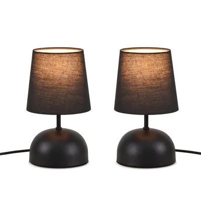 Produktbild von ZMH Nachttischlampe 2er Set Tischlampe mit Kabel - Tischleuchte Schwarz Klein Nachtlampe Schlafzimmer Stoff Bettlampe Modern Design Schreibtischlampe für Wohnzimmer Büro Bett Tisch Fenster Hotel