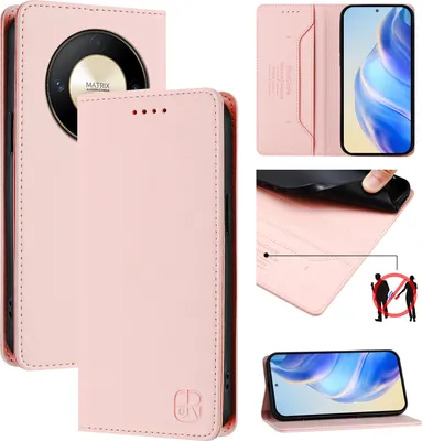 Produktbild von Lederhülle für Honor X9b / Magic6 Lite Hülle Flip Brieftasche Kartenfächern Ständer Schutzhülle Pink