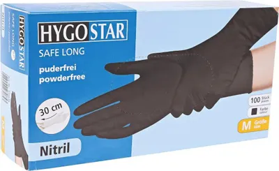 Produktbild von Hygostar "Safe Long" Nitril-Handschuhe Schwarz | 100 Stück : M Größe: M