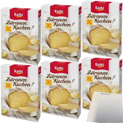 Produktbild von Kathi Backmischung für Zitronenkuchen mit Glasur 6er Pack (6x485g Packung) + usy Block