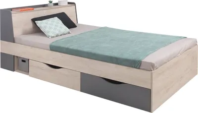 Obrázek produktu pro Furniture24 Postel Delta DL15 s pružinovou matrací 120 × 200 cm, 2 zásuvky, čelo s úložným prostorem, jednolůžko