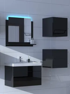 Obrázok produktu pre Furnitech ALIUS 21 Kúpeľňové skrinky Zrkadlový set (LED RGB (16 farieb), čierna)