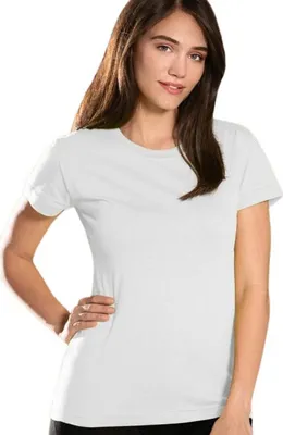 Produktbild von Sommer-T-Shirt für Frauen, 100% Baumwolle, unbedruckt, einfarbig, 145g/m2, Farbe weiß, Größe M
