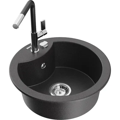 Obrázek produktu pro Mexen Diego 1-miskový granitový dřez s kuchyňskou baterií Flora, Skvrnitá černá - 6512-76-670401-07