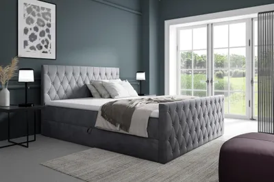 Productafbeelding van Boxspringbed voor de slaapkamer, model ASHER, afmetingen 160x220 cm, bekleding: stof, kleur: grijs