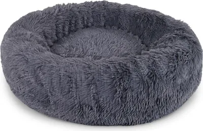 Produktbild von lionto Donut Katzenkissen, rundes Bett mit Plüschbezug & Anti-Rutsch-Boden, erhöhter Rand für Geborgenheit, 50 cm Durchmesser, dunkelgrau