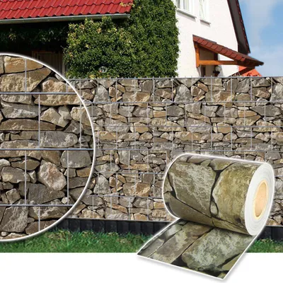 Produktbild von Sichtschutz Rolle 35m blickdicht PVC Zaunfolie Sichtschutzfolie Windschutz für Doppelstabmatten Zaun Sichtschutzrolle - Stein-Optik