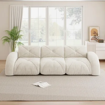 Produktbild von Rahmenloses Modulsofa 3-Sitzer, Chenille Sofa hellbeige, 281x95x76 cm, 32D Schaumstoff, kratzfest & ohne Montage für Wohnzimmer