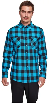 Productafbeelding van Urban Classics TB297 geruite regular fit heren overhemd, meerkleurig (zwart/turquoise)