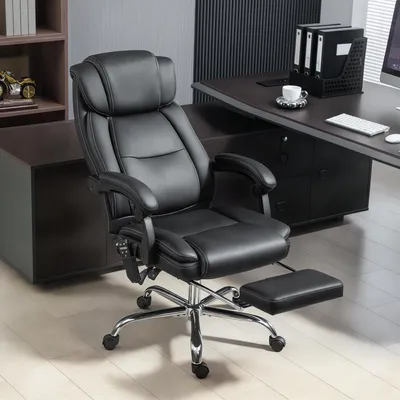 Produktbild von Bürostuhl mit Massagefunktion und Fußstütze, ergonomischer Schreibtischstuhl, Kunstleder, Schwarz | 72 x 67 x 119 cm | 18 kg | höhenverstellbar